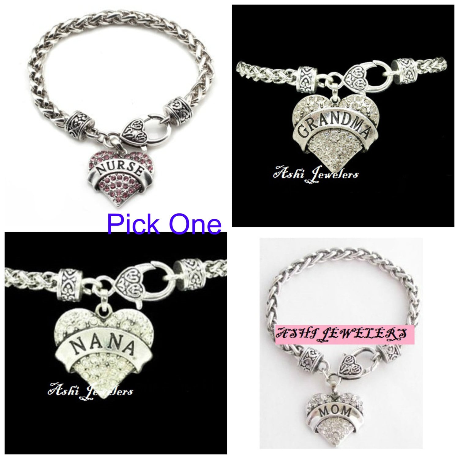 Schöne Nana, Krankenschwester, Oma Oder Mama Kristall Armband Wählen Sie 1 von Ashijewelers