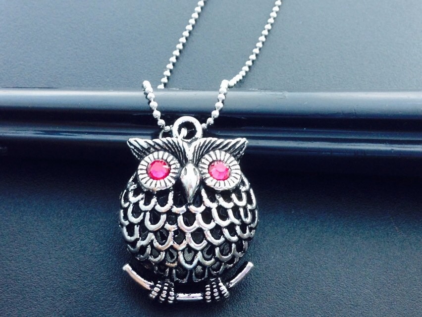 Vintage Eule Halskette Anhänger Kette Große Antike Schmuck von Ashijewelers