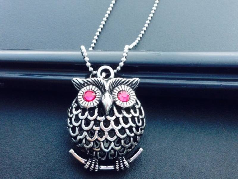 Vintage Eule Halskette Anhänger Kette Große Antike Schmuck von Ashijewelers