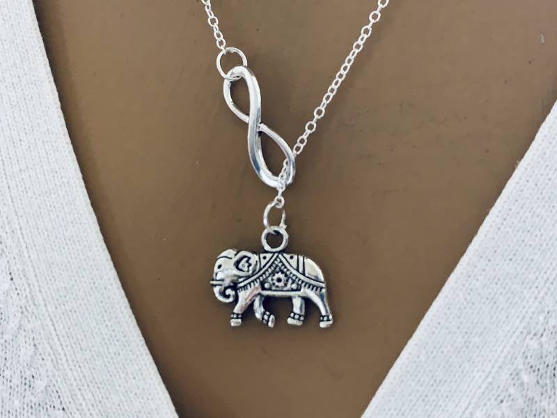 Weihnachtsgeschenk Wunderschöne Lariat Style Infinity Und Elefant Halskette - Süße Elefanten Kette von Ashijewelers