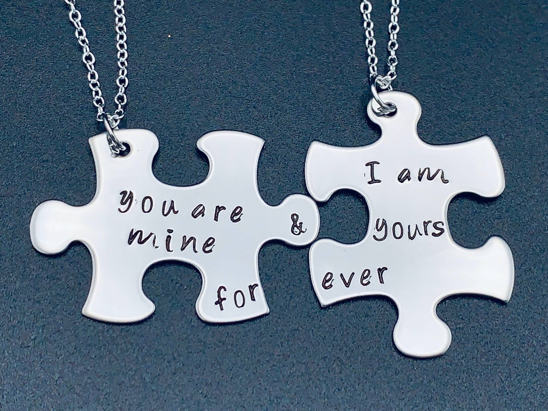 You're Mine " "& I Am Yours Forever" Handgestempelt Edelstahl Puzzle Schlüsselanhänger Passendes Set Sein Und Sie/Valentinstag Geschenk von Ashijewelers