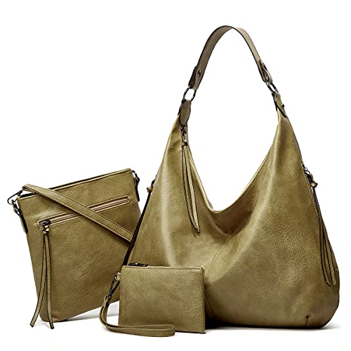 Ashioup Hobo-Taschen für Damen, weiches PU-Leder, lockere Schultertasche, Geldbörse mit Reißverschluss, Grüner dreiteiliger Anzug, Einheitsgröße Ashioup Hobo-Taschen für Damen, weiches PU-Leder, lockere Schultertasche, Geldbörse mit Reißverschluss, Grüner dreiteiliger Anzug, Einheitsgröße von Ashioup