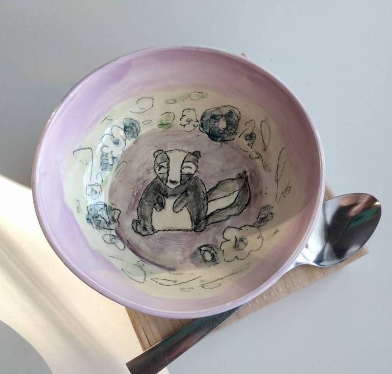 stinktier Schmuckschale, Handgemachte Keramik Ringschale, Handgezeichnete Holz Buddy Lila Lavendel Blau Und Weiß Schmuck Aufbewahrung von AshleyBethPottery