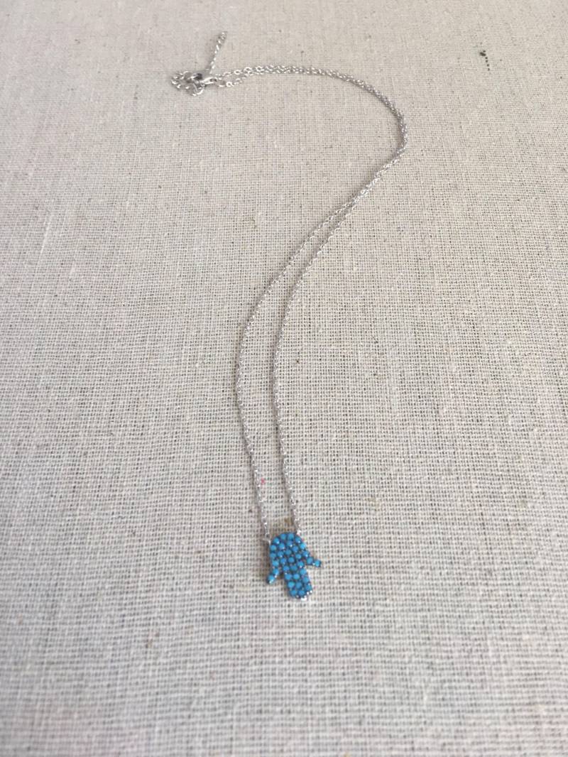Hamsa Türkis Silber Charm Halskette von AshleyKDesigns