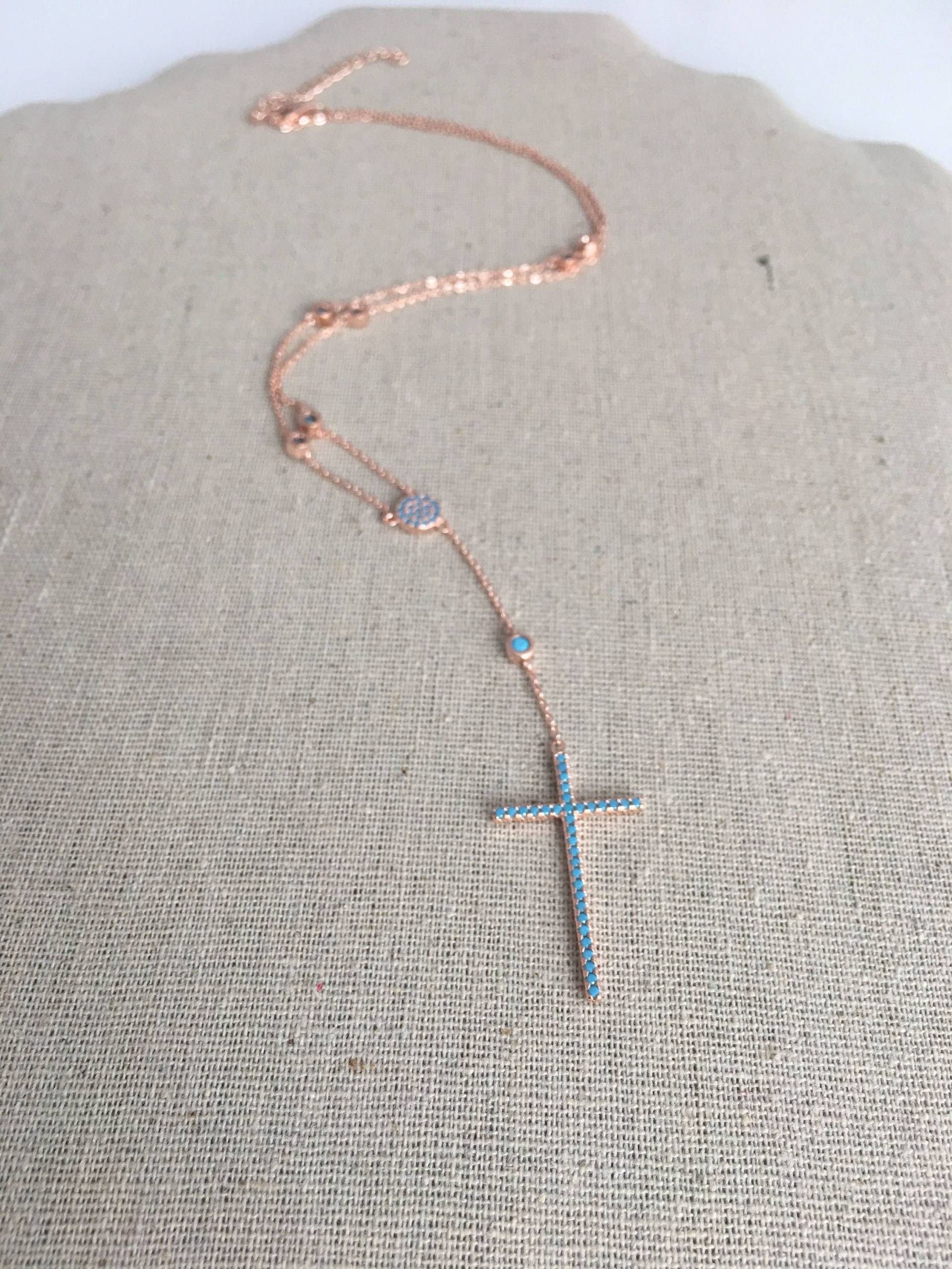 Silber Mit Rose Vergoldet Rosenkranz Halskette Türkis Verstellbare Längen in 16" Bis 18" Boho Silber Mit Rose Vergoldet Rosenkranz Halskette Türkis Verstellbare Längen in 16" Bis 18" Boho von AshleyKDesigns