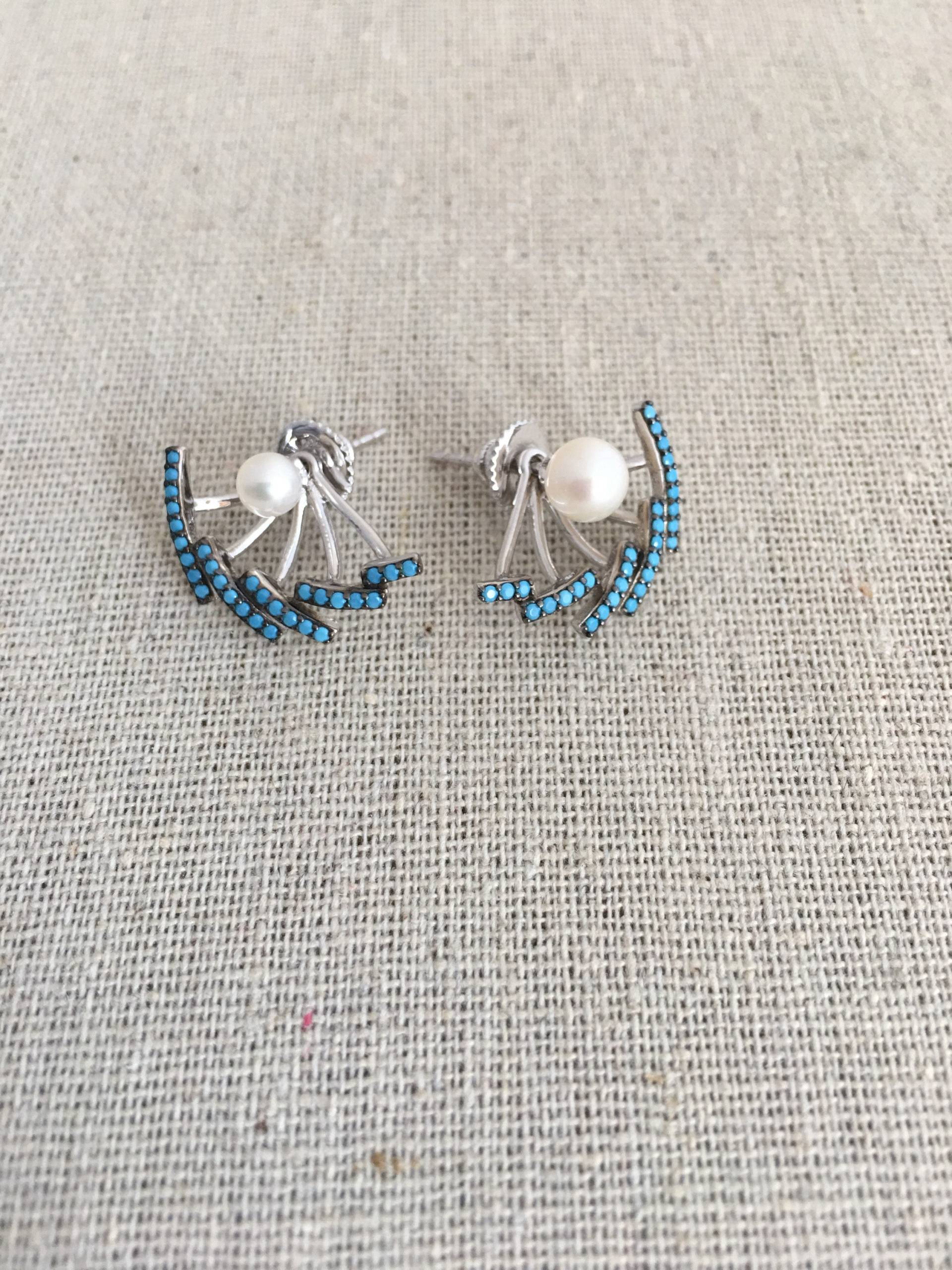 Silber Turquios Jacke Mit Perle Ohrstecker Ohrring Zwei Weg, Um Fancy Vielseitigen Zu Tragen Silber Turquios Jacke Mit Perle Ohrstecker Ohrring Zwei Weg, Um Fancy Vielseitigen Zu Tragen von AshleyKDesigns