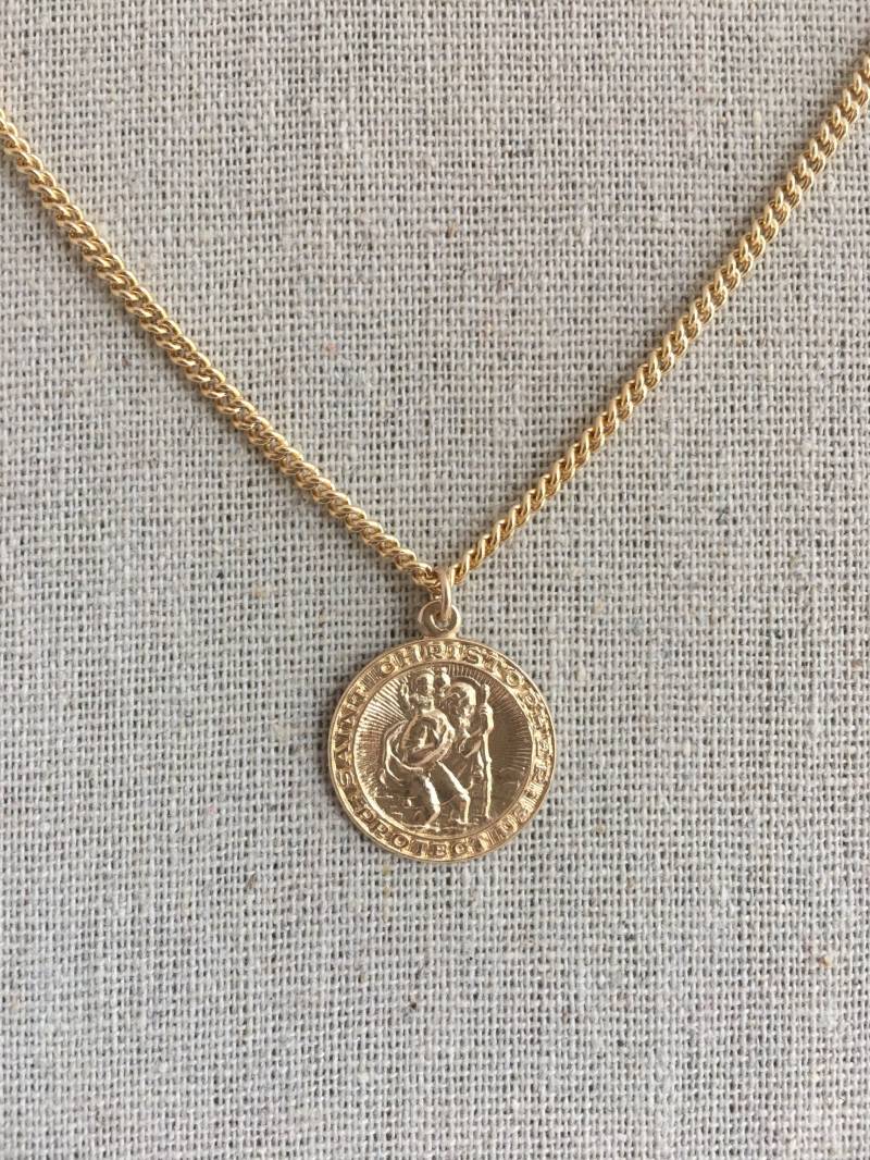 St. Christopherus Anhänger Für Schutz Goldfilled Und Dicke Kabel-Kette Halskette Vintage Chic Style St. Christopherus Anhänger Für Schutz Goldfilled Und Dicke Kabel-Kette Halskette Vintage Chic Style von AshleyKDesigns