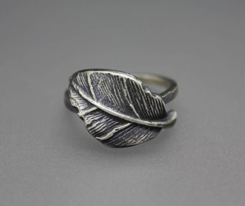 Blattring, Blatt Schmuck, Blattsilber, Blattsilber Ring, Naturschmuck, Feder-Ring, Silber Blätter, Blätter Ring Einstellbar von AshleyLozanoJewelry