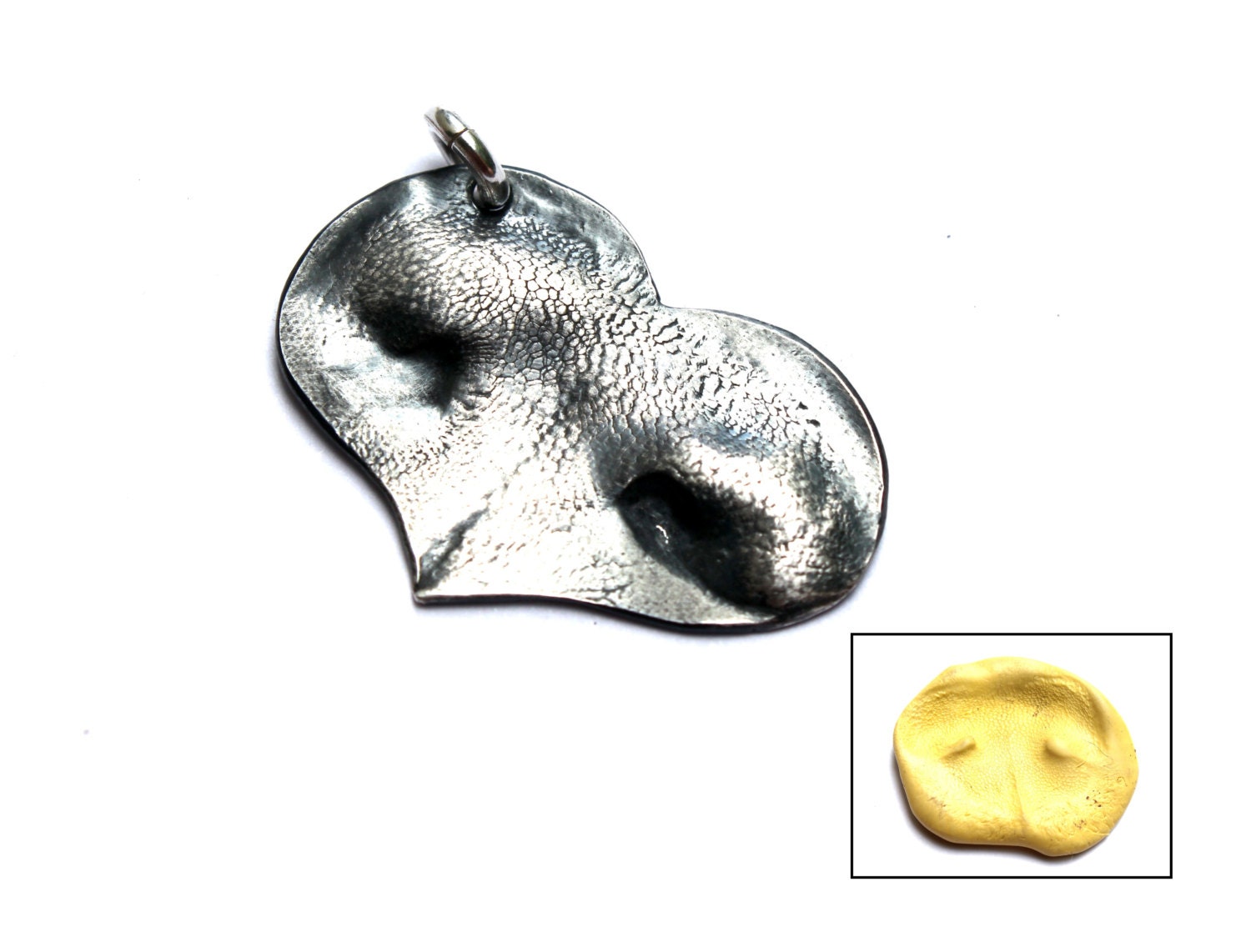 Hund Print Anhänger, Pfote Herz, Nasendruck Hunde Nasenherz, Hundepfote Custom Dog Silber Herz von AshleyLozanoJewelry