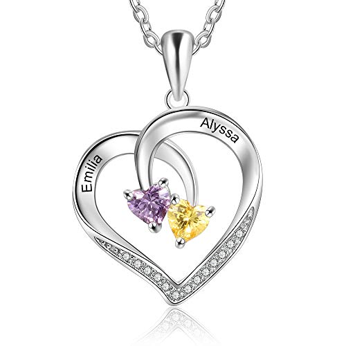 Personalisierte Namenskette Silber 925 Halskette Damen Herz Anhänger mit Namen Gravur Mutter Tochter Kette Geschenk für Muttertag Valentinstag Weihnachten (Stil 2) von Ashleymade