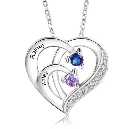 Personalisierte Namenskette Silber 925 Halskette Damen Herz Anhänger mit Namen Gravur Mutter Tochter Kette Geschenk für Muttertag Valentinstag Weihnachten von Ashleymade