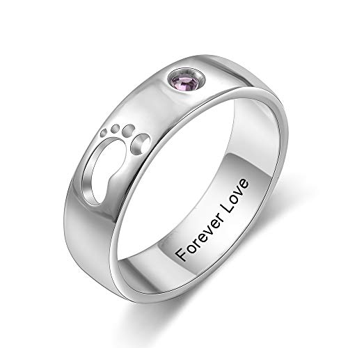 Personalisierte Mutter Tochter Ringe Silber Baby Fuß Ringe mit Namen und Geburtsstein Gravur Damen Schmuck Geschenke für Valentinstag Muttertag Geburtstag (Silber, 58 (18.5)) von Ashleymade