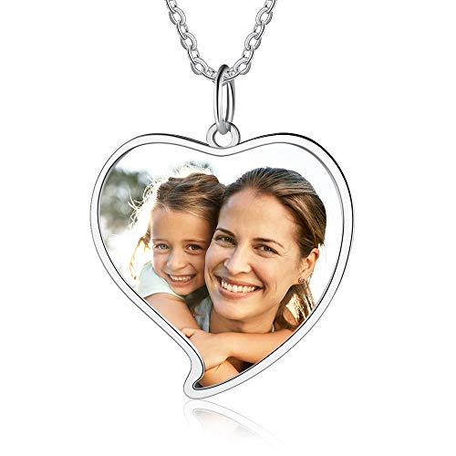 Personalisierte Foto Text Halskette mit graviertem Silber 925 Herzform Anhänger und Simulation Birthstone Frauen Kette Souvenir Geschenk für Muttertag Valentinstag Weihnach (silver heart 2) von Ashleymade