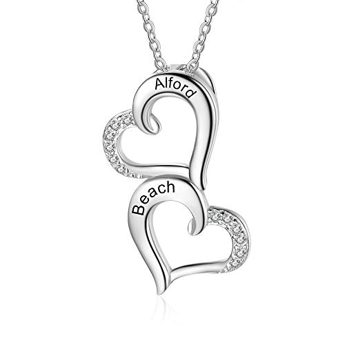 Personalisierte Halskette Silber 925 Damen Mutter Tochter Kette Herz Anhänger mit Namen Gravur Geschenk für Weihnachten Valentinstag (2 Herz) von lorajewel