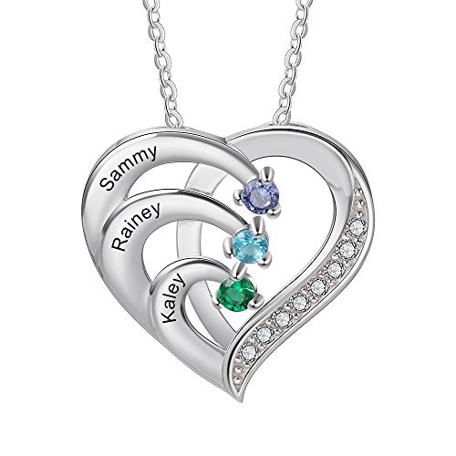 Personalisierte Namenskette Silber 925 Halskette Damen Herz Anhänger mit Namen Gravur Mutter Tochter Kette Geschenk für Muttertag Valentinstag Weihnachten von Ashleymade