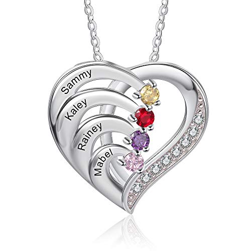 Personalisierte Namenskette Silber 925 Halskette Damen Herz Anhänger mit Namen Gravur Mutter Tochter Kette Geschenk für Muttertag Valentinstag Weihnachten von Ashleymade