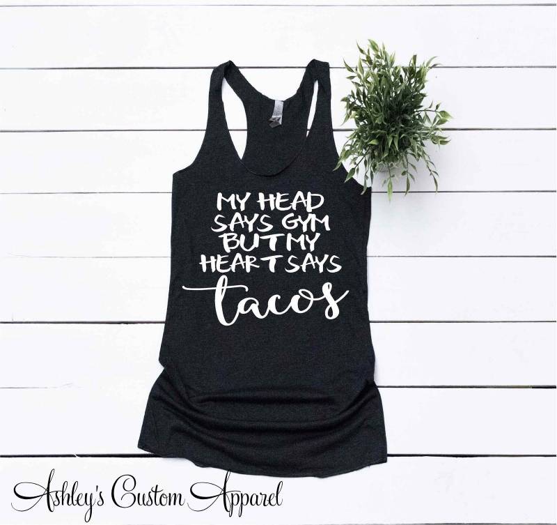 Damen Fitness Tank - Lustiges Trainings-Shirt I Love Tacos But First Gym Motivation Bekleidung Fit Geschenke von AshleysCustomApparel