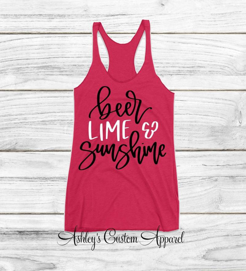 Lustiges Biertrinken Shirts Für Frauen Bier Lime Und Sonnenschein Sommerferien Tank Tops Tag Trinken T-Shirt Bierliebhaber Mädchen Reise von AshleysCustomApparel