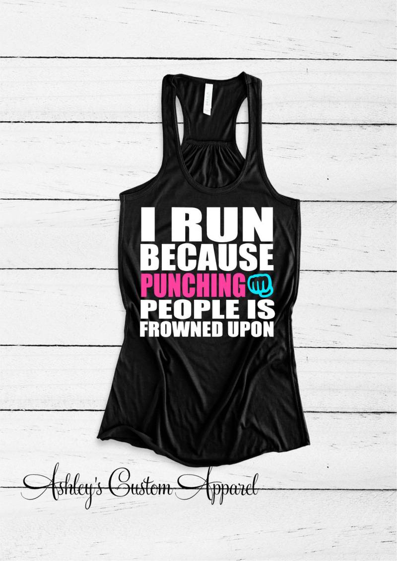 Lustiges Trainings-Tanktop Ich Laufe, Weil Menschen Lochen Verpönt Ist, Damen Fitness Top, Marathonlauf von AshleysCustomApparel
