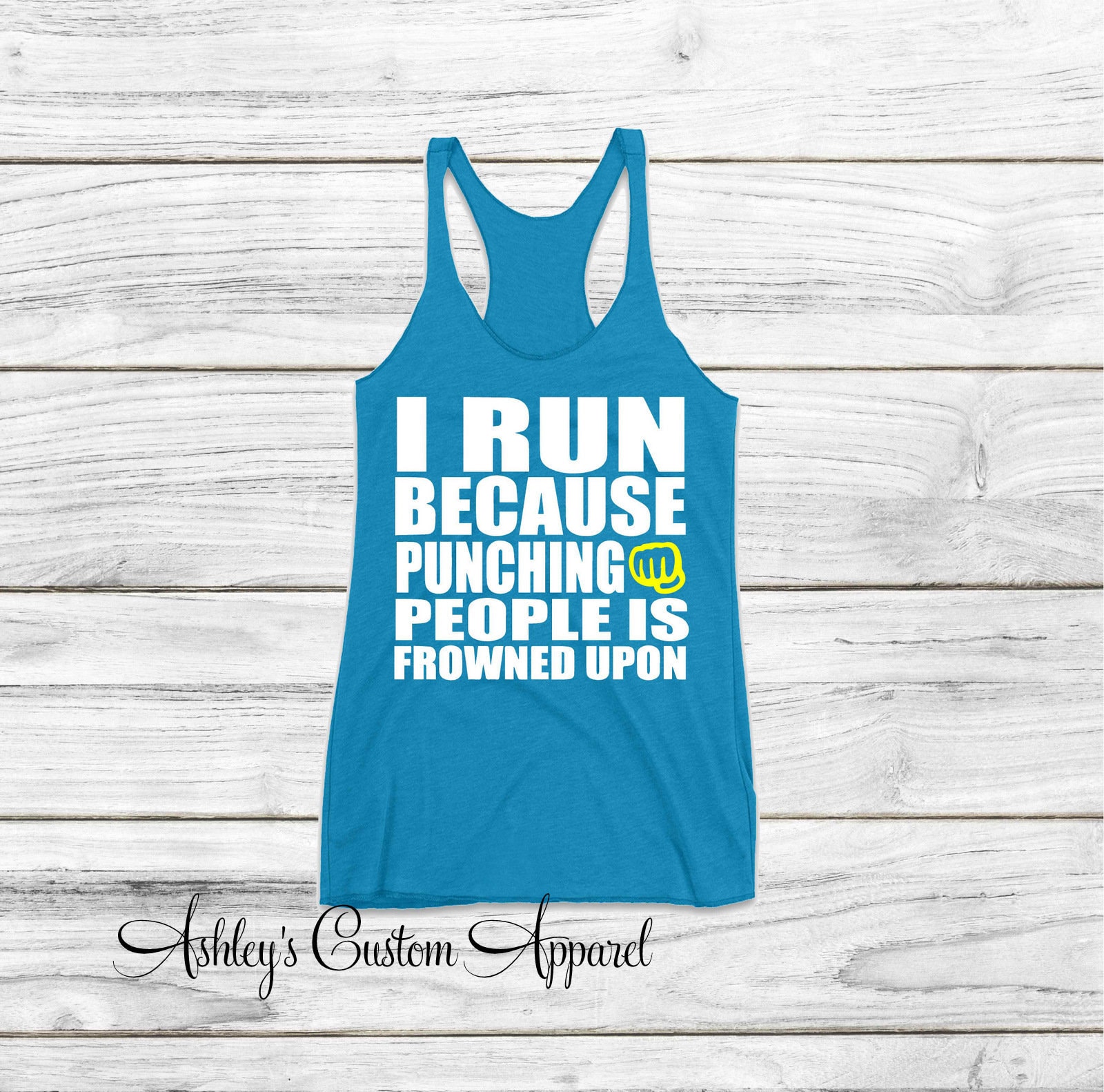 Lustiges Workout-Tanktop, Ich Laufe Weil, Leute Lochen Ist Verpönt, Damen Fitness Top, Läufer Tanktop, Laufshirt, Geschenke von AshleysCustomApparel