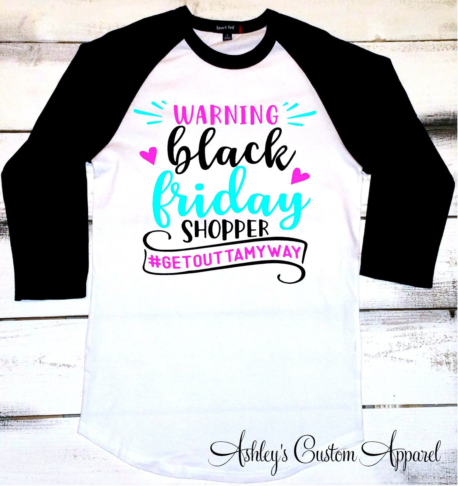 Schwarzer Freitag Shopping Shirts Warnung Black Shopper Raus Aus Dem Weg Lustig Raglan Passendes Shirt Verkauf Benutzerdefinierte von AshleysCustomApparel