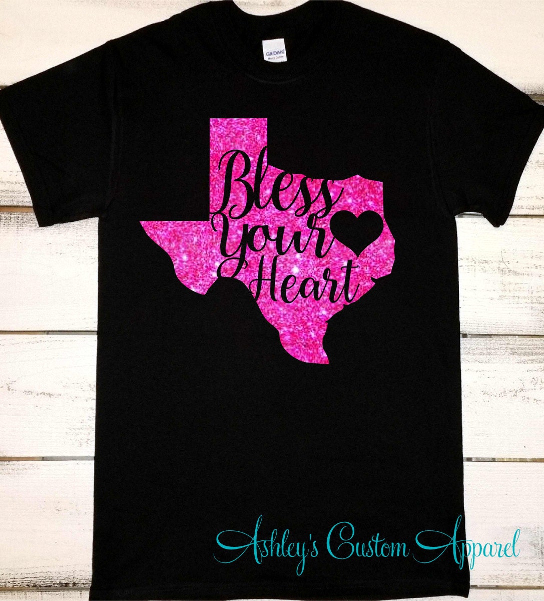 Segne Dein Herz, Glitter Texas Shirt, Womens Shirts, Geschenke, Girl, Gott Segnen Texas, Südtexas, Custom von AshleysCustomApparel