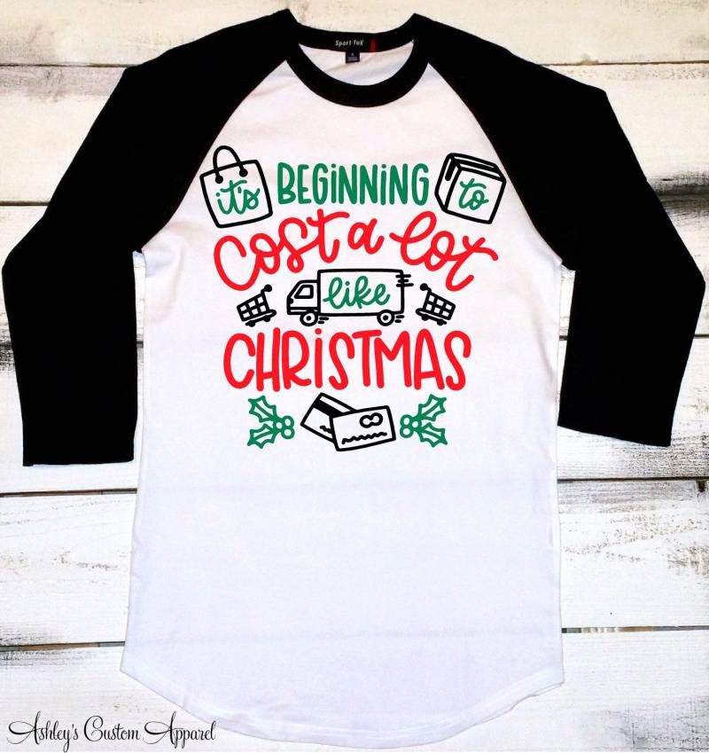 Weihnachts-T-Shirts Für Frauen, Der Anfang, Viel Wie Weihnachtsferien-Einkaufs-Hemd Zu Kosten Lustiges Weihnachtsraglan-Weihnachtseinkaufs-T-Shirt von AshleysCustomApparel