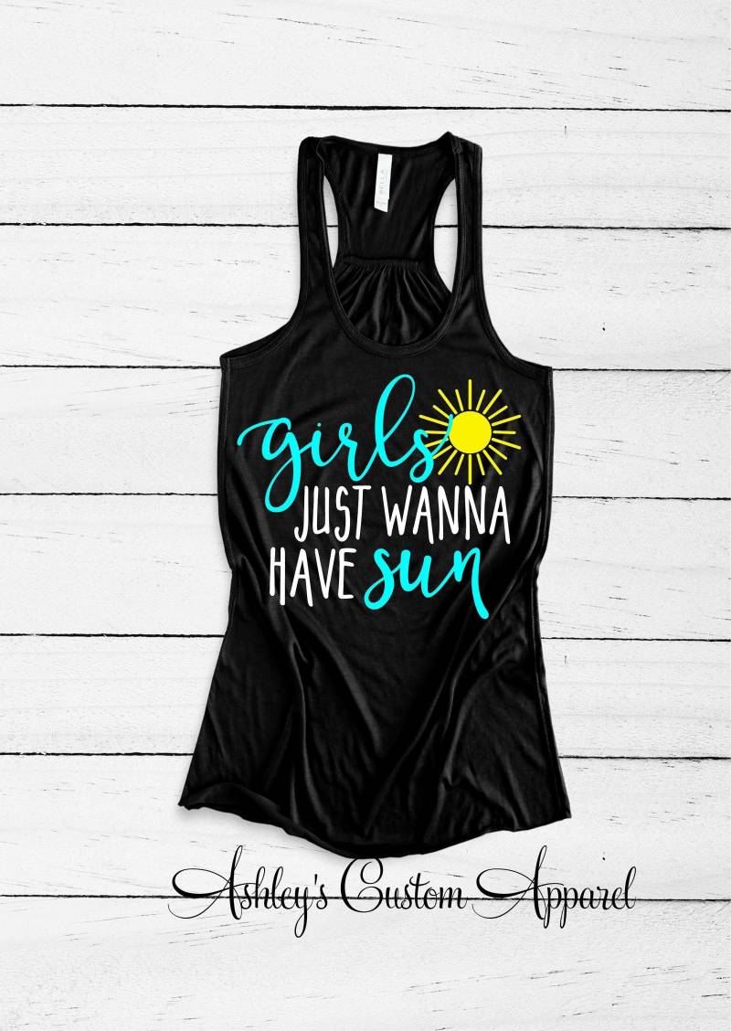 strand Urlaub Tank-Top Mädchen Just Wanna Have Sun Passende Reise Shirts Damen Kreuzfahrt Bootfahren T-Shirts Vertuschung Gebunden von AshleysCustomApparel