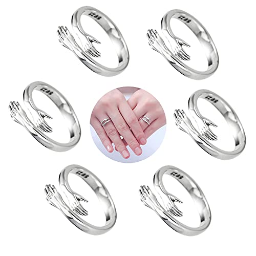 Love Hug Ring Silber Ringe Verstellbare Umarmungsringe Umarmung Ring Schmuck Hände Offen Ring Silber Offenen Ring Mädchen Für Dame Freunde Valentinstagsgeschenk Geburtstagsgeschenk(6 Stück) von Ashleyya