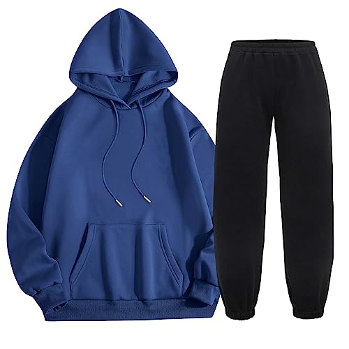 2 Teilig Hoodie Damen Tracksuit Langarm Rundhalsausschnitt Kapuzenpullover Sportanzug Traingsanzug Einfarbig Zweiteiler Outfit Hoodie Jogger Trainingsanzug Set Sweatshirt Jogginghose Jogginganzug von Ashleyzj