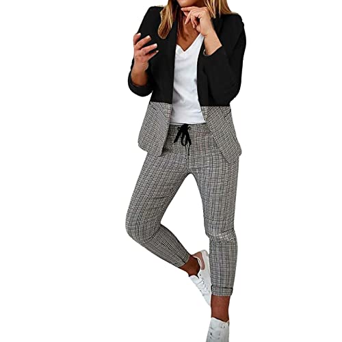 2PC Damen Hosenanzug Elegant Business Anzug Set Elegant Business Anzug Set Hosenanzug Blazer Hose 2-teilig Anzug Karo Kariert Lässige Zweiteiler Slimfit Streetwear Festlich Sportlich Hosenanzug von Ashleyzj