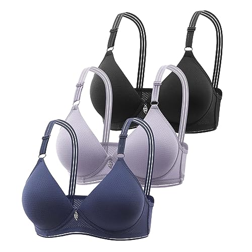 3er Pack BHS Damen Ohne Bügel Push Up BH Set Frauen Sexy Bustier Crop Top Sport-BHS Trainings-BH mit verstellbarem für Alltag Yoga Fitness Sport Outdoor ohne Bügel Nahtlose Bra (BK2, 42) von Ashleyzj