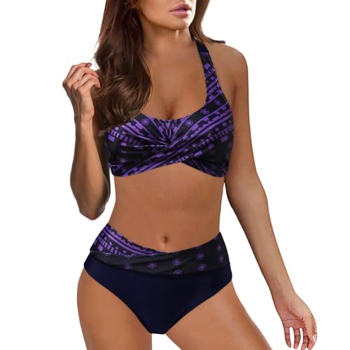 Ashleyzj Bikini Damen Set Zweiteiliger Sexy Badeanzug V Ausschnitt überkreuztes Bauchweg Bademode Blumenmuster Bikinis High Waist Bademoden Bauchkontrolle Bikini Sets Swimwear Badebekleidung von Ashleyzj