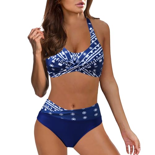 Ashleyzj Bikini Damen Set Zweiteiliger Sexy Badeanzug V Ausschnitt überkreuztes Bauchweg Bademode Blumenmuster Bikinis High Waist Bademoden Bauchkontrolle Bikini Sets Swimwear Badebekleidung von Ashleyzj