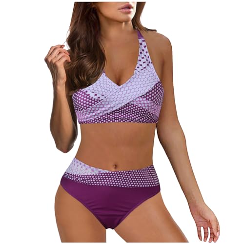 Ashleyzj Bikini Damen Set Zweiteiliger Sexy Badeanzug V Ausschnitt überkreuztes Bauchweg Bademode Blumenmuster Bikinis High Waist Bademoden Bauchkontrolle Bikini Sets Swimwear Badebekleidung von Ashleyzj