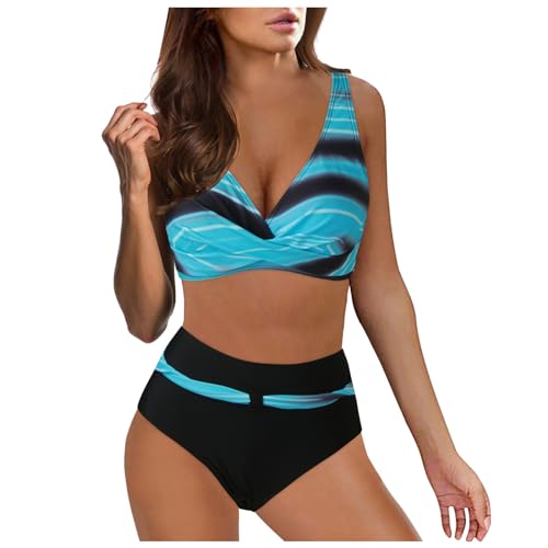 Ashleyzj Bikini Damen Set Zweiteiliger Sexy Badeanzug V Ausschnitt überkreuztes Bauchweg Bademode Blumenmuster Bikinis High Waist Bademoden Bauchkontrolle Bikini Sets Swimwear Badebekleidung von Ashleyzj