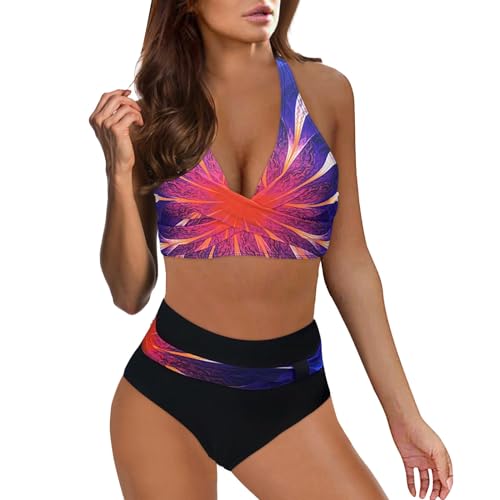 Ashleyzj Bikini Damen Set Zweiteiliger Sexy Badeanzug V Ausschnitt überkreuztes Bauchweg Bademode Blumenmuster Bikinis High Waist Bademoden Bauchkontrolle Bikini Sets Swimwear Badebekleidung von Ashleyzj