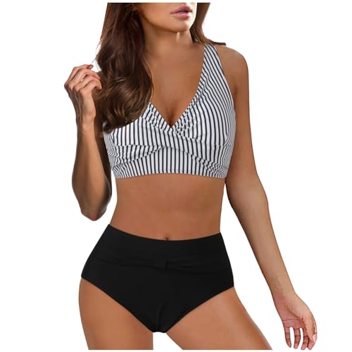 Ashleyzj Bikini Damen Set Zweiteiliger Sexy Badeanzug V Ausschnitt überkreuztes Bauchweg Bademode Blumenmuster Bikinis High Waist Bademoden Bauchkontrolle Bikini Sets Swimwear Badebekleidung von Ashleyzj