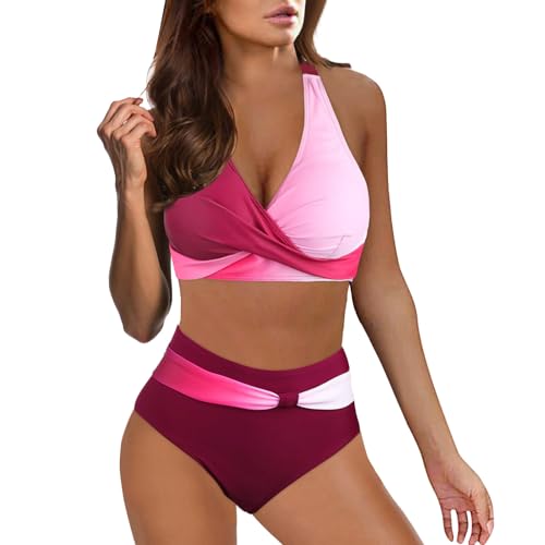 Ashleyzj Bikini Damen Set Zweiteiliger Sexy Badeanzug V Ausschnitt überkreuztes Bauchweg Bademode Blumenmuster Bikinis High Waist Bademoden Bauchkontrolle Bikini Sets Swimwear Badebekleidung von Ashleyzj