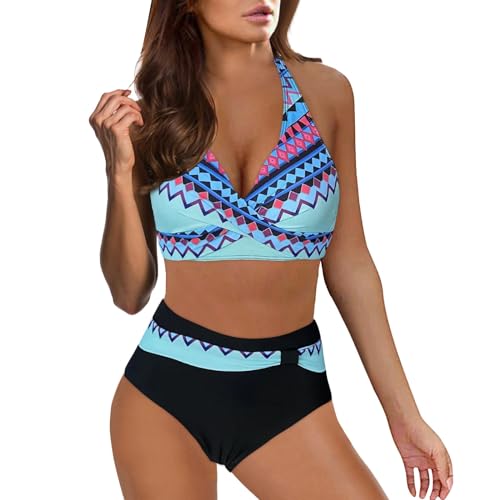 Ashleyzj Bikini Damen Set Zweiteiliger Sexy Badeanzug V Ausschnitt überkreuztes Bauchweg Bademode Blumenmuster Bikinis High Waist Bademoden Bauchkontrolle Bikini Sets Swimwear Badebekleidung von Ashleyzj