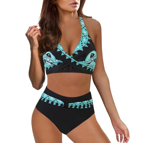 Ashleyzj Bikini Damen Set Zweiteiliger Sexy Badeanzug V Ausschnitt überkreuztes Bauchweg Bademode Blumenmuster Bikinis High Waist Bademoden Bauchkontrolle Bikini Sets Swimwear Badebekleidung von Ashleyzj