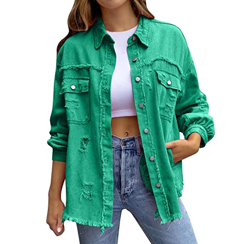 Ashleyzj Bomberjacke Damen Jeansjacke Trendige Zerrissene übergroßE Lässige Lange Boyfriend-Jeansjacken Im Distressed-Stil üBergangsjacke Mantel Vintage Jean Mantel ÜBergangs Ripped Denim Jacken von Ashleyzj