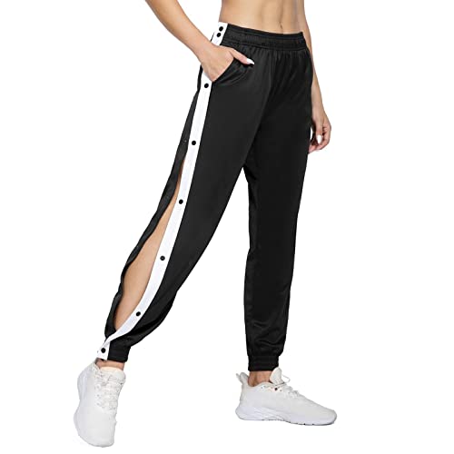 Ashleyzj Jogginghose Damen Jogginghose Sporthose Damen Knopfleiste Trainingshose Lang Freizeithosen Yogahose Streifen Sweathose Lose Casual Gym Fitness Hose Pant mit Elastisches Band und Taschen von Ashleyzj