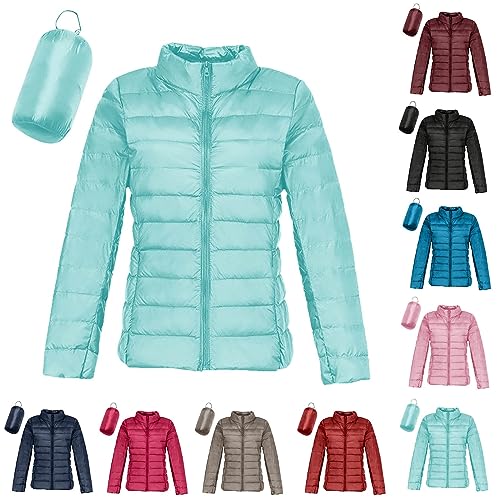 Ashleyzj Leichte Daunenjacke Mit Kapuze Damen Steppjacke Leichter Daunenmantel Damen Winter Daunen Winterjacke Damen Leicht Ultraleichte Dünne Steppjacken Frauen Federleichte (3A-Mint Green, XL) von Ashleyzj