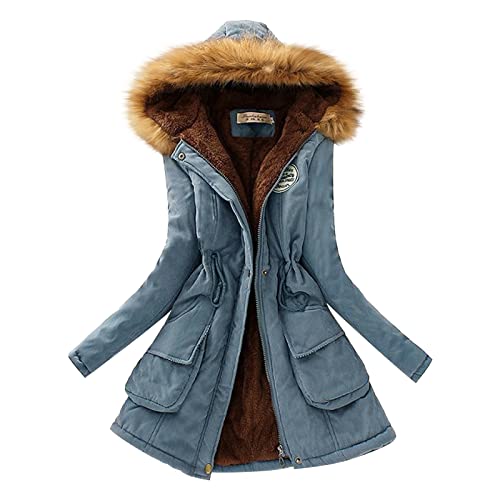 Ashleyzj Outdoorjacke Damen Wasserdicht Steppmantel Damen Lang Wachsjacke Damen Übergangsjacke Damen Softshell Winter Frühjahr Wollmantel Gepolsterter Damen Leicht Daunenjacken mit Kapuzen von Ashleyzj