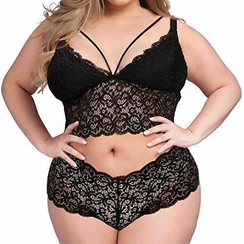 Ashleyzj Plus Size Dessous-Set für Frauen Spitze Lingerie Unterwäsche Sehr Sexy Set Sexy Halfter Choker Riemchen-BH und Panty 2-teiliges Unterwäsche für Mollig Damen Reizwäsche Lingerie von Ashleyzj