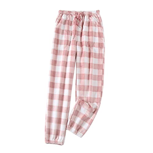 Ashleyzj Schlafanzughose Damen Lang Fleece Flauschige Plüsch Karierte Pyjamahose Winter Warme Bequeme Plüschhose Weich Nachtwäsche Pyjama Hose Soft Freizeithose Weihnachts Pyjama (Pink, XXL) von Ashleyzj