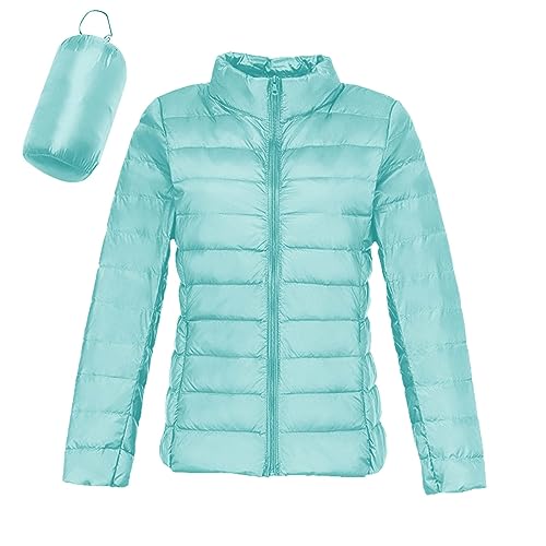 Ashleyzj Wintermantel Damen Warme Leichte Kurzer Daunenjacke Weiß Entendaunen Mantel Ultraleicht Slim Einfarbig Dünner Mantel Kapuzenloser Damenjacke Winddichter Wintermantel (Mint Green, S) von Ashleyzj