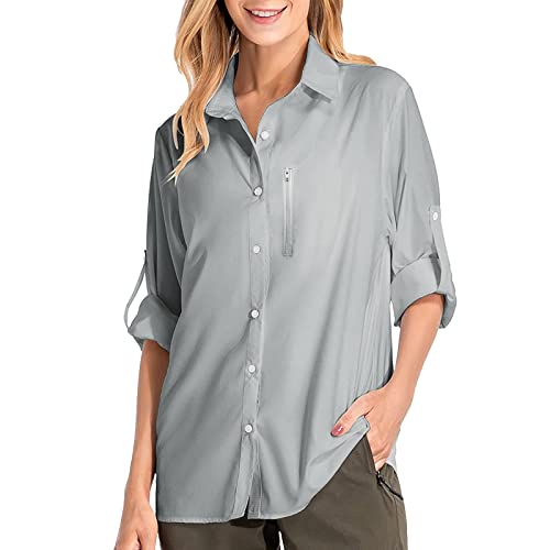 Damen Hemdbluse Safari Kleidung Damen uv Shirt UV Schutz Anti moskito Kleidung Langarmshirt Damen Schnell Trocknende Sport Shirts Wandershirt Safari Casual Button Up Tops Strandurlaub Elegant Bluse von Ashleyzj