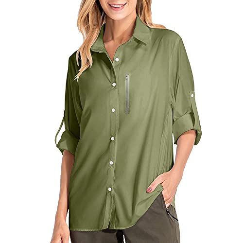 Damen Hemdbluse Safari Kleidung Damen uv Shirt UV Schutz Anti moskito Kleidung Langarmshirt Damen Schnell Trocknende Sport Shirts Wandershirt Safari Casual Button Up Tops Strandurlaub Elegant Bluse von Ashleyzj